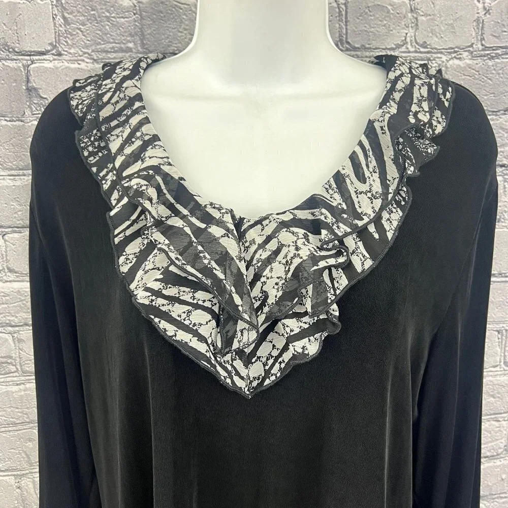 Chico's Travelers Shirt Slinky V-Neck Ruffle Trim Black Size 3 XL 16 - Picture 4 of 8